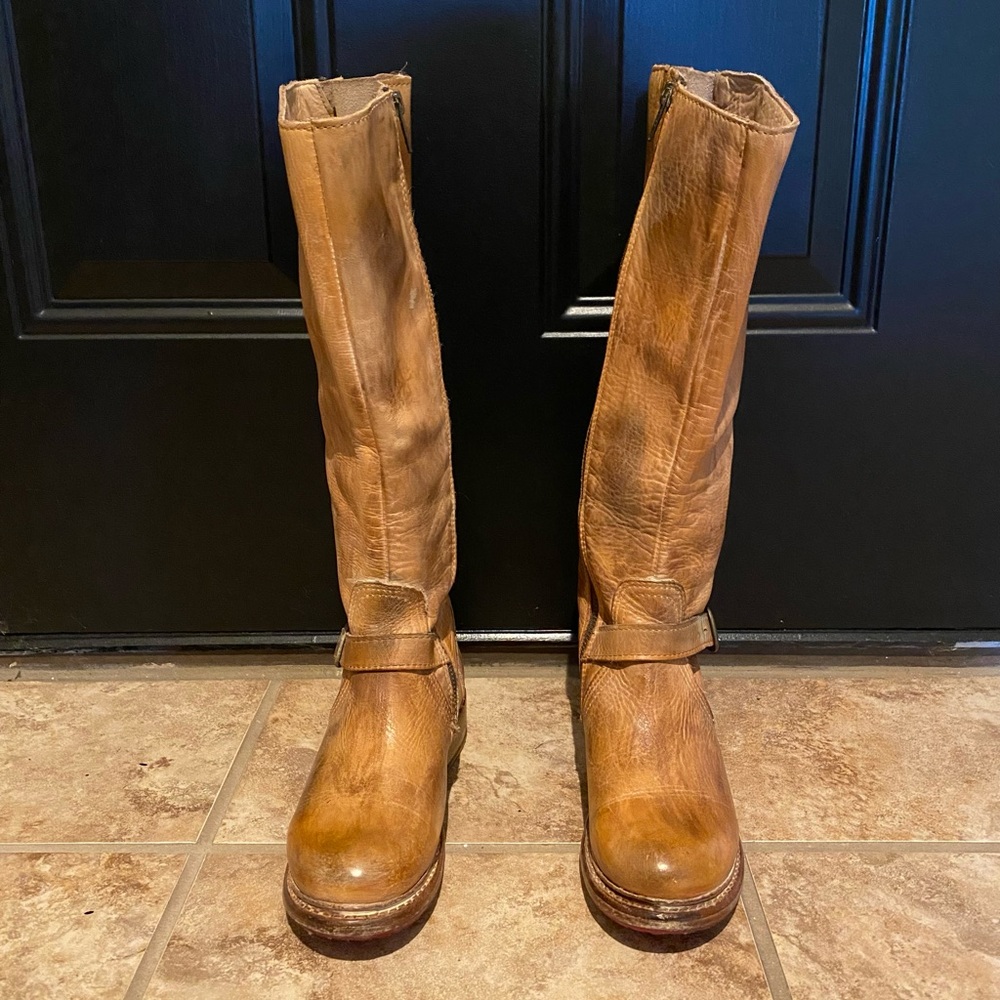 Bed Stu Glaye Tall Riding Boots. Tan Rustic White BFS. Sz 6.5. With Box.